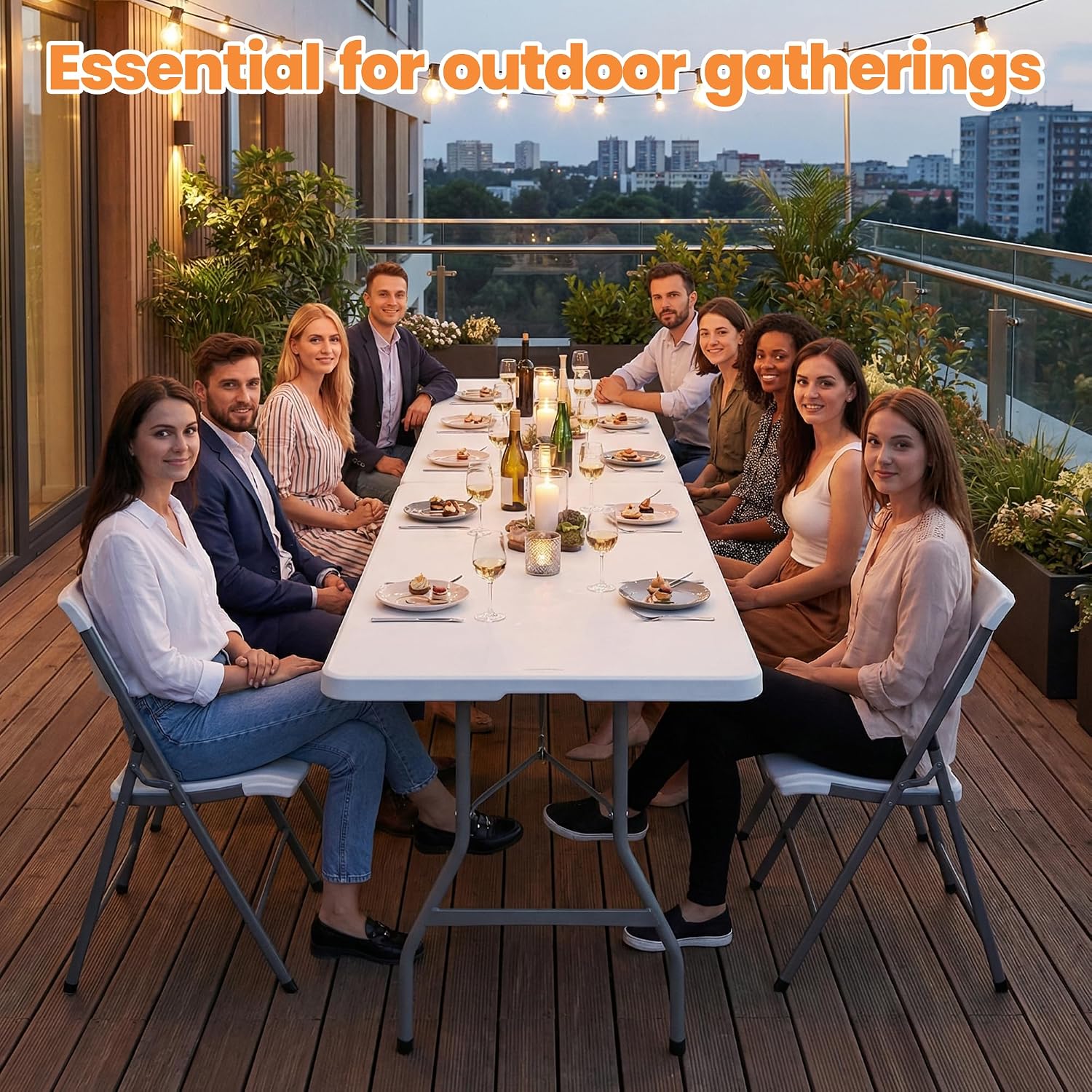 Bulk 6 Foot Foldable Table 10 Pack Heavy Duty Plastic Utility Table with Carrying Handle for Event Rental, Catering Business, Outdoor & Indoor Commercial Use