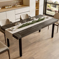 OFIKA Dining Table for 6-8 People, 70' Acacia Wood Rustic Rectangular Dinner Table with Metal Frame, Sandblast Finish, Natural Stained, Indoor Outdoor Kitchen Dining Room Table Large 70x33.2x30 inch