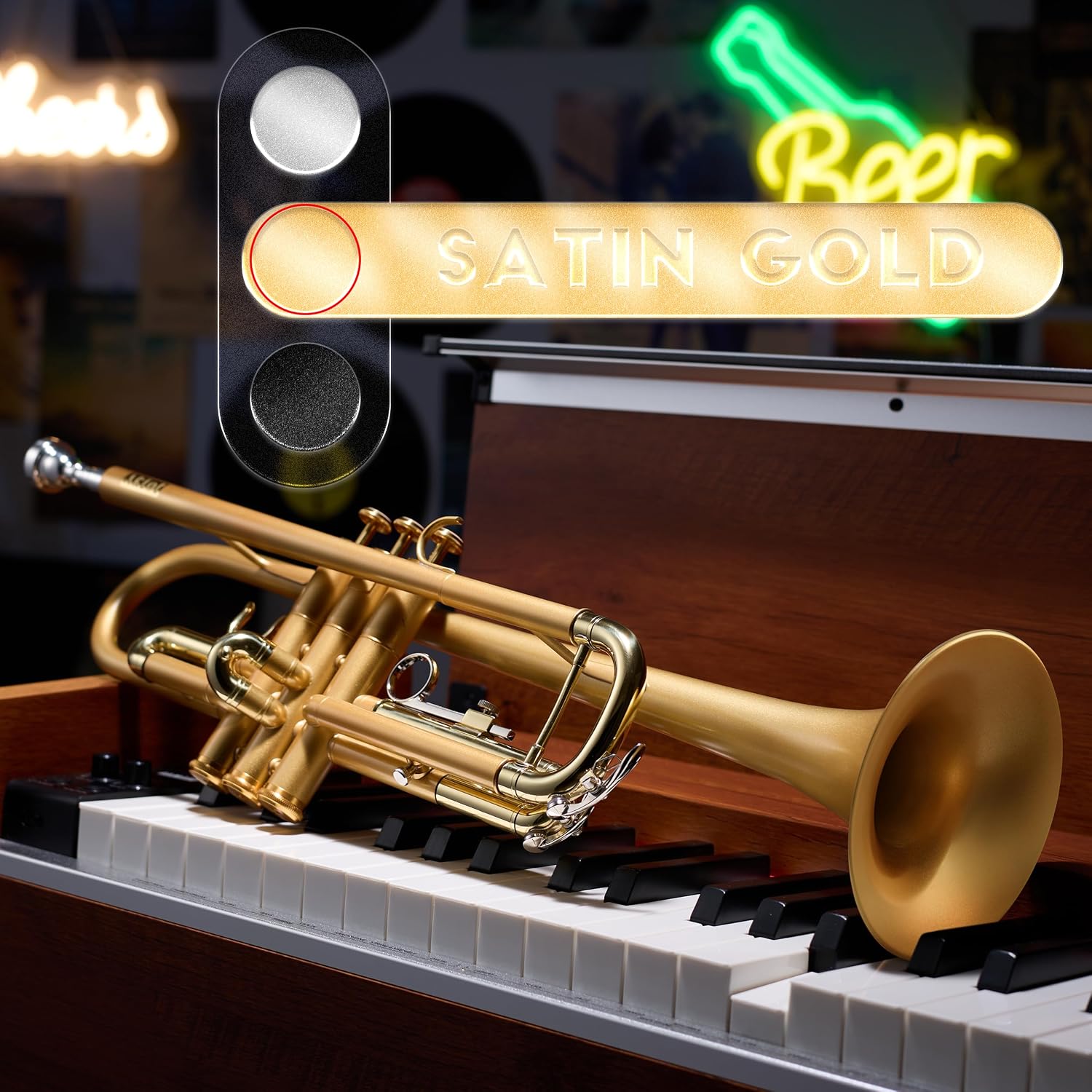 AKLOT Weighted Leadpipe Bb Trumpet: Satin Gold, Mouthpiece Booster, 7C Mouthpiece*2, Beginner & Intermediate Standard Trumpet Instrument, Trompeta Musicales with Hard Case, Lesson Book, Cleaning Kit