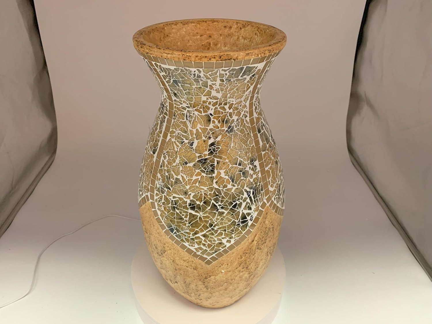 Floor Vase, 18 Inch Mosaic Vase – Tall Cylinder Made of Terracotta with Yellow Tan Glass Mosaic Pieces – Handcrafted Decorative Home Décor Accent Piece for Bedroom, Living Room, Office