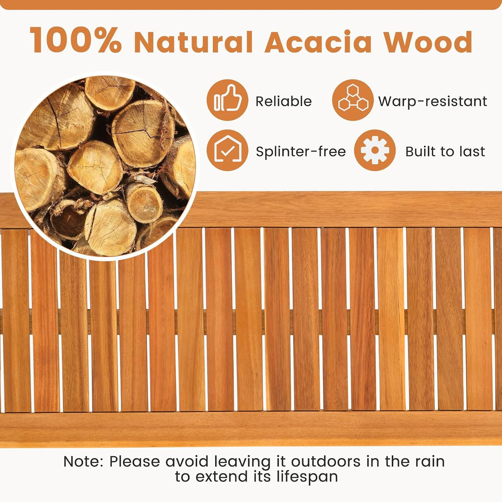 Tangkula 3 Piece Acacia Wood Patio Dining Table Set, 63' Large Patio Table & 2 Backless Benches w/Umbrella Hole, Farmhouse Indoor Outdoor Diner Furniture for Garden Poolside Deck Kitchen