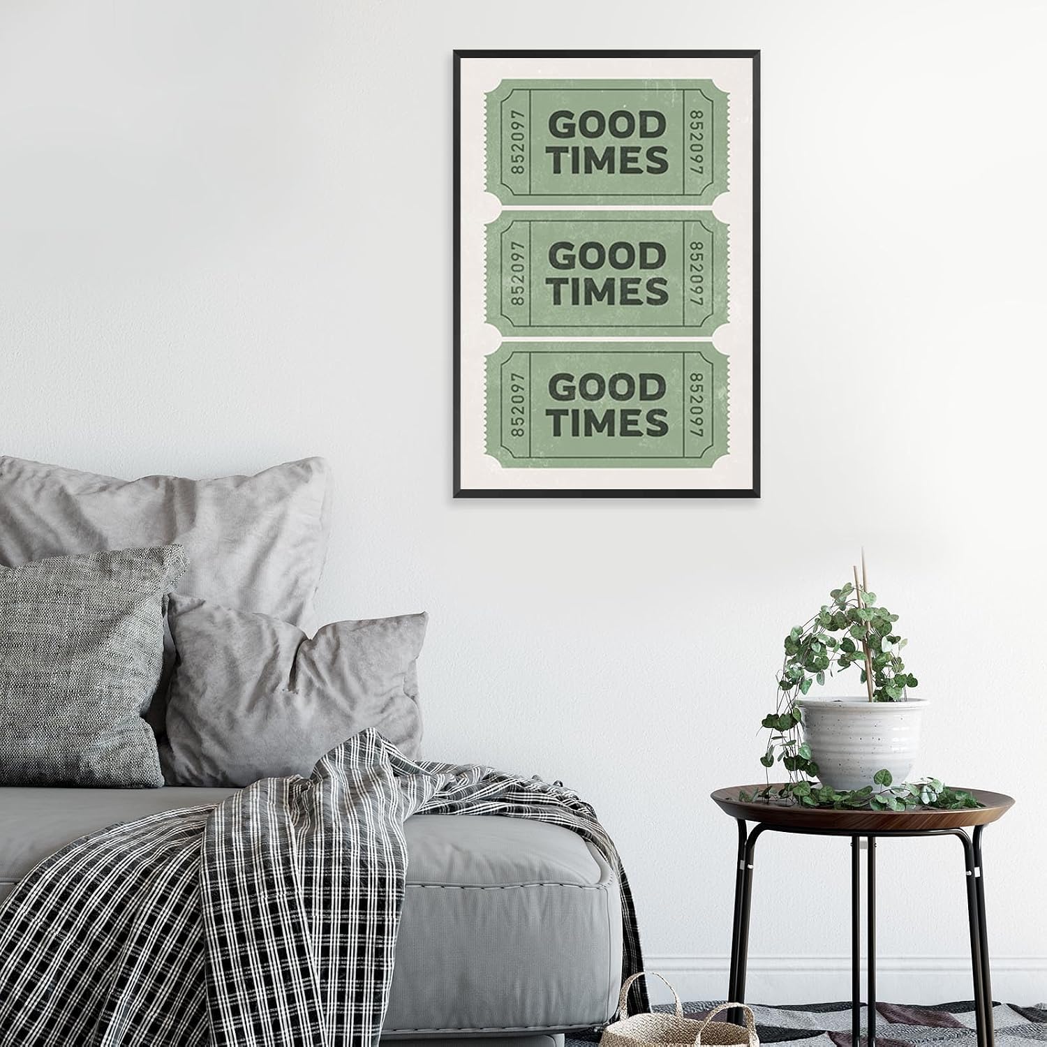 Vintage Funky Green Good Times Ticket Wall Art Print Poster Retro Preppy Room Aesthetic Canvas Wall Art Prints For College Dorm Bathroom Apartment Wall Decor 24x36in Framed