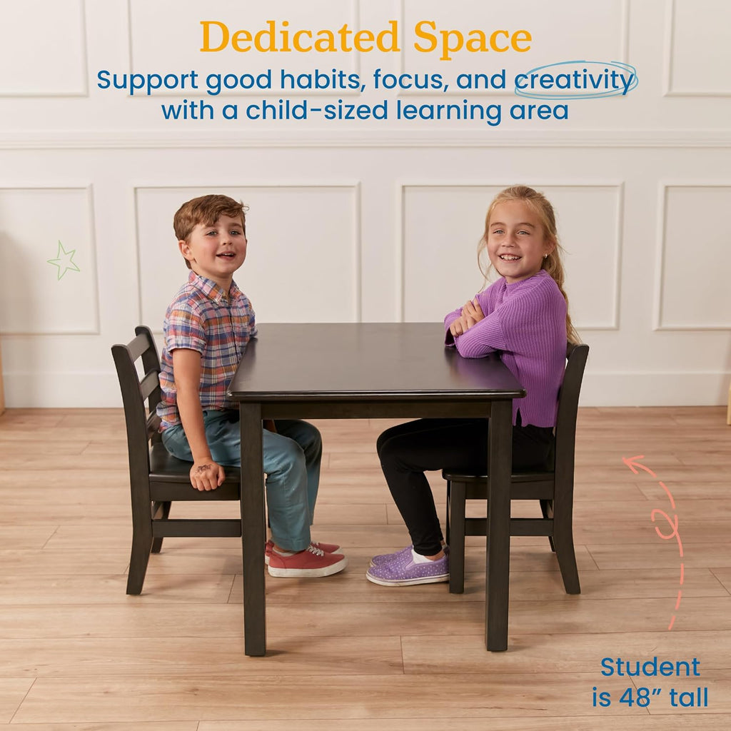 ECR4Kids 24in x 36in Rectangular Hardwood Table and Chair Set, 12in Seat Height, Kids Furniture, Grey Wash, 3-Piece