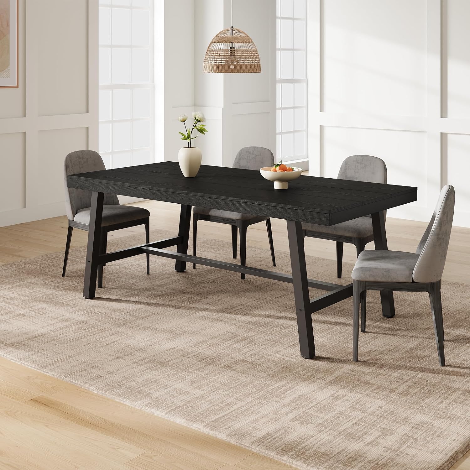 GarveeHome Industrial Dining Table for 6-8 People, 70.87' Long Large Kitchen Table with Sturdy Metal Frame, Rectangular Counter for Dinner, Kitchen, Dining Room (Black, 71' Non-extendable)