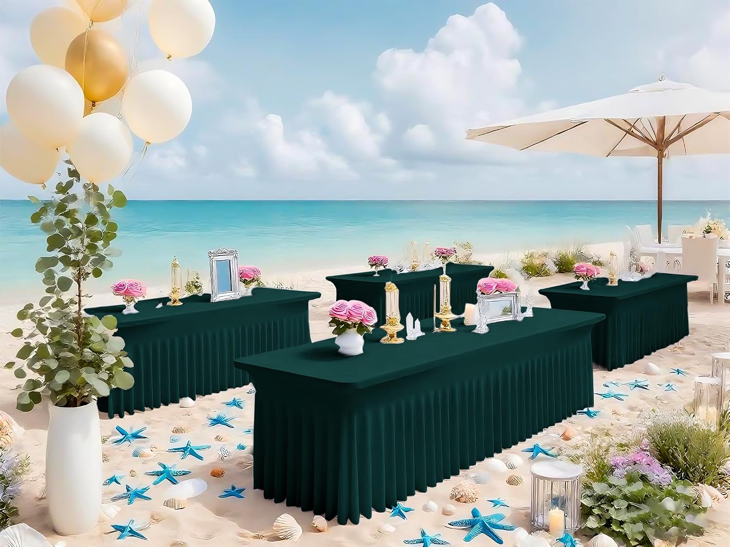 6 Packs Emerald Green Spandex Table Clothes for 8 Foot Rectangle Tables, Wrinkle Resistant Fitted Tables Cover, Washable Stretch Table Skirts for Weddings Parties Banquet Birthday Festival