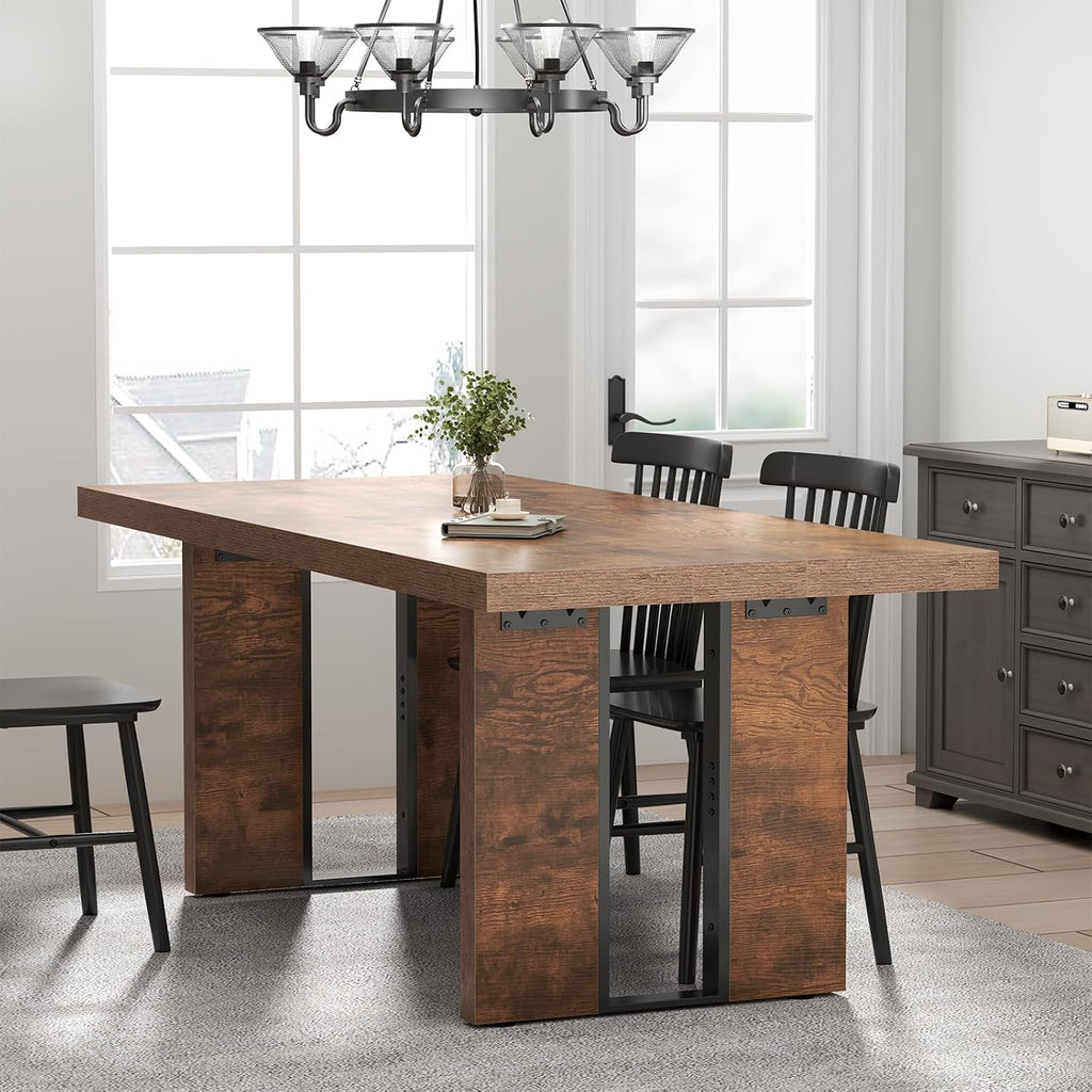 Loomie 70.8 Inch Dining Table, Rustic Farmhouse Kitchen Table for 6-8 People, Large Dinning Room Furniture Rectangle Dinner Table for Living Room, Apartment, Home Office, Rustic