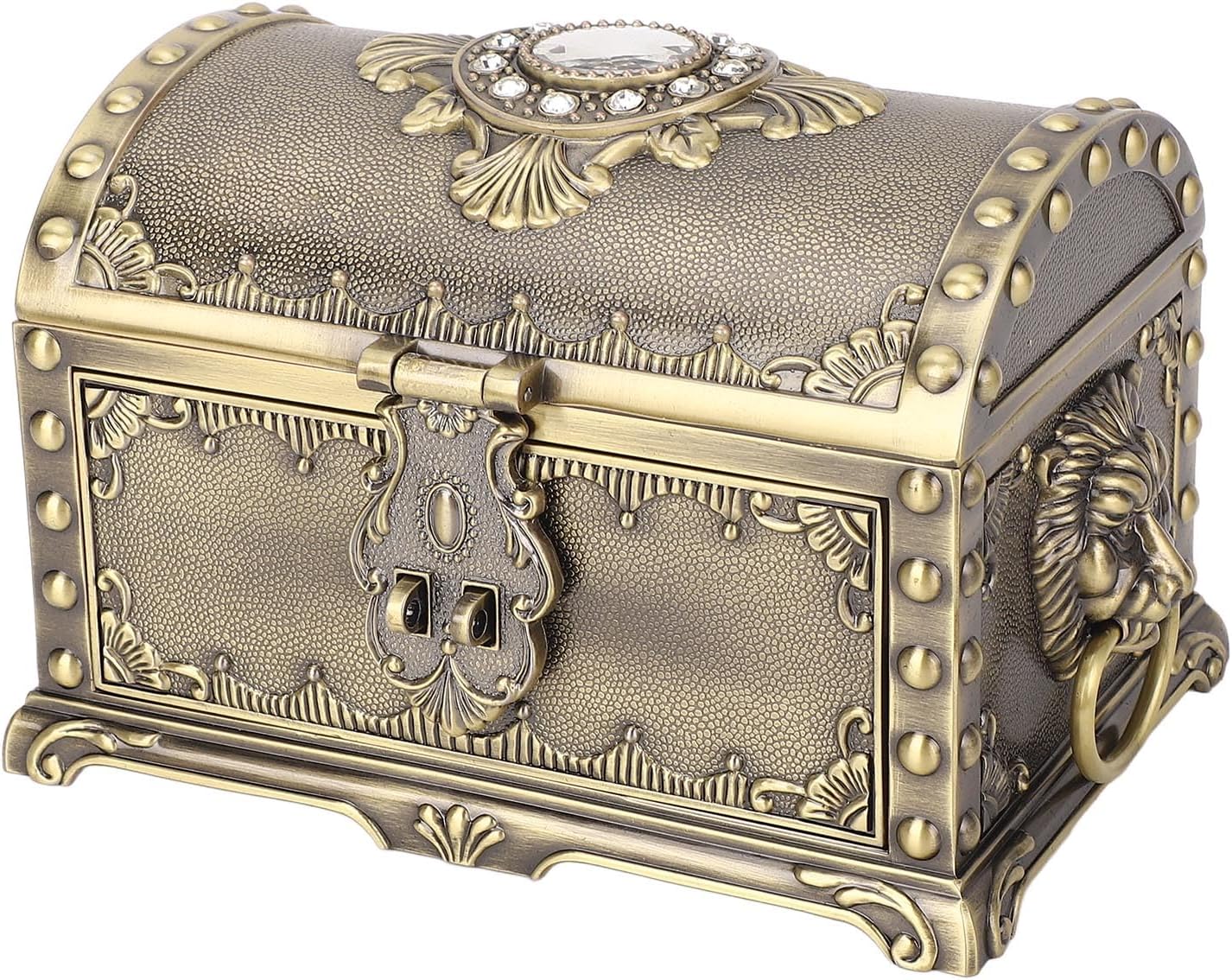 Vintage Metal Jewelry Box Drawer Type Earring Necklace Bracelet Organizer Decorative Box with Lock for Home (Antique Bronze)