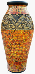 Floor Vase, 24 Inch Mosaic Vase – Tall Cylinder Made of Terracotta with Yellow and Orange Glass Mosaic Pieces – Handcrafted Decorative Home Decor Accent Piece for Bedroom, Living Room, Office