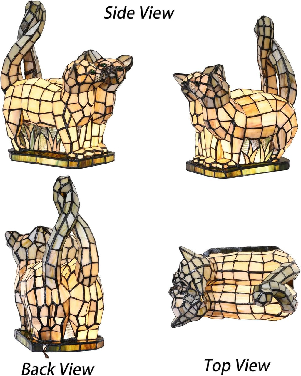 Bieye L10771 Cats in Love Tiffany Style Stained Glass Accent Table Lamp Night Light for Home Decoration (Two Cats, Yellow)