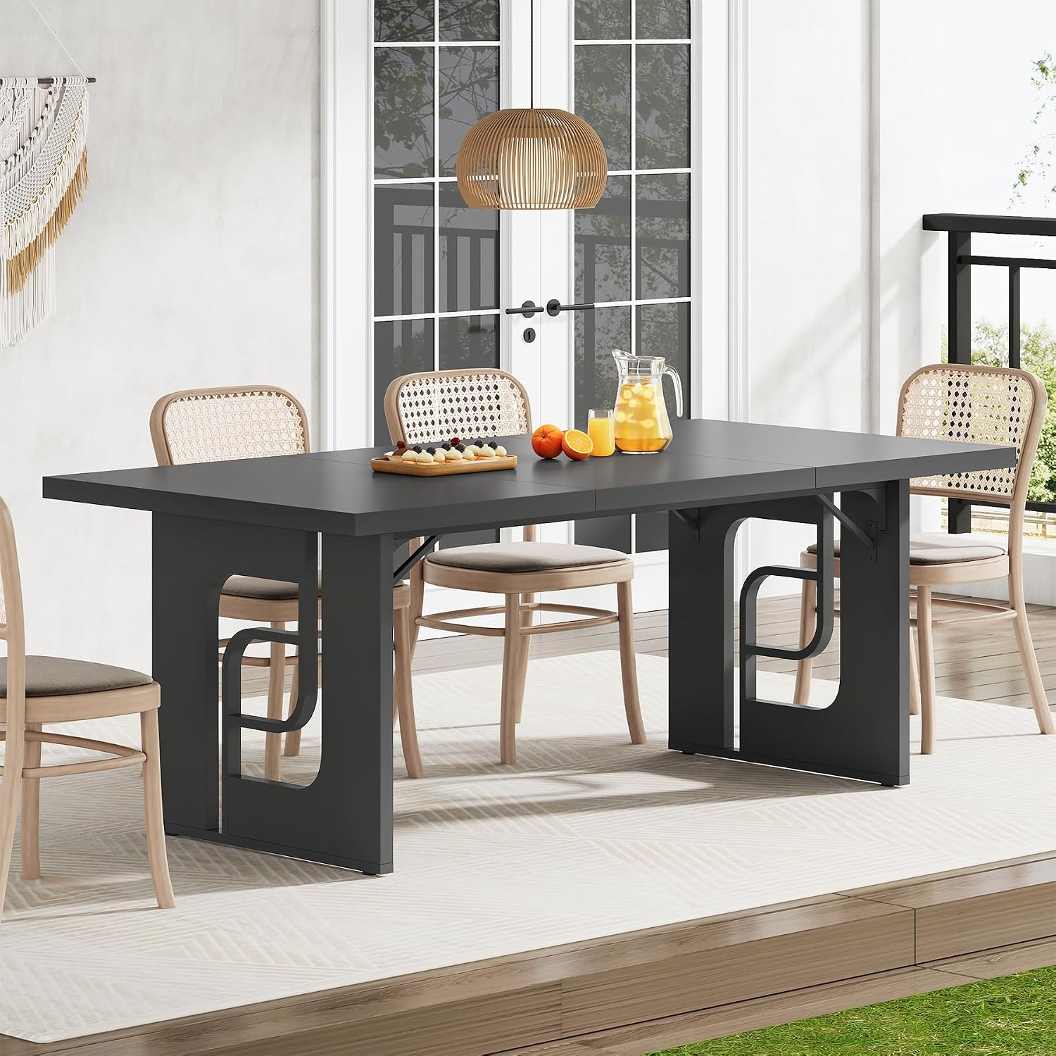 71'' Large Dining Table for 6 to 8 People, Modern Rectangular Kitchen Table, Dinner Table Furniture with Metal Legs for Dining Room, Living Room, Banquet, Home, Black