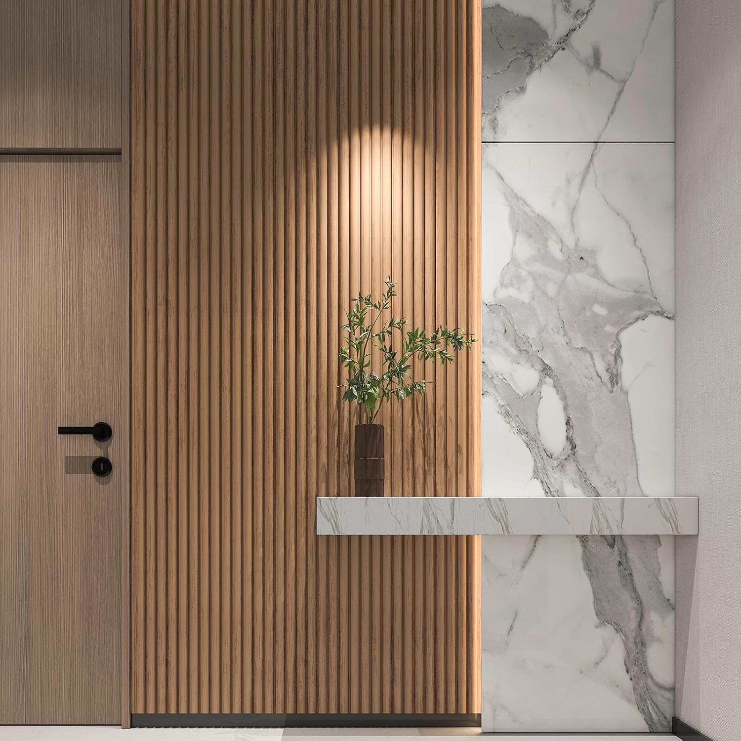 Art3d Fluted Wood Panel - 108 x 5.7 x 0.7in for Wall & Ceiling, Beaded Accent Molding for Home Decoration, Pack of 4pcs + 1pc End-Trim, Beaded Oak