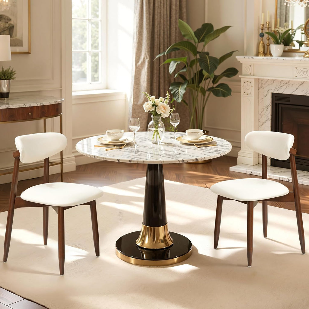 CHUN YI Dining Chairs Set of 2, Upholstered Solid Wood Dining Room Chairs, Mid Century Modern Fabric Kitchen Side Chairs with Ergonomic Curved Back, Beige