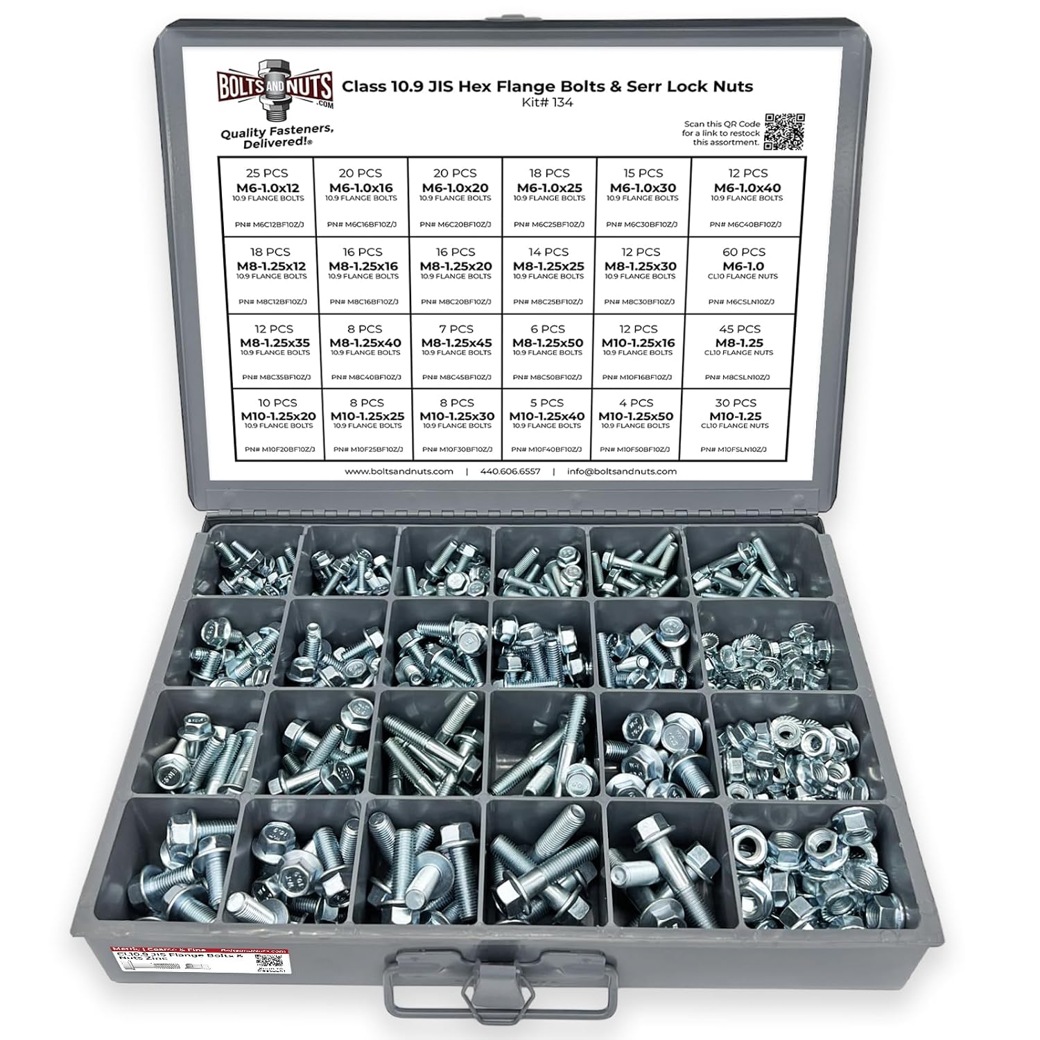 Metric Class 10.9 JIS Hex Cap Flange Frame Bolts & Serrated Flange Nuts Assortment Kit - 402 Pieces!