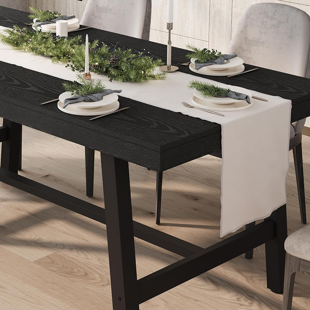 GarveeHome Industrial Dining Table for 6-8 People, 70.87' Long Large Kitchen Table with Sturdy Metal Frame, Rectangular Counter for Dinner, Kitchen, Dining Room (Black, 71' Non-extendable)