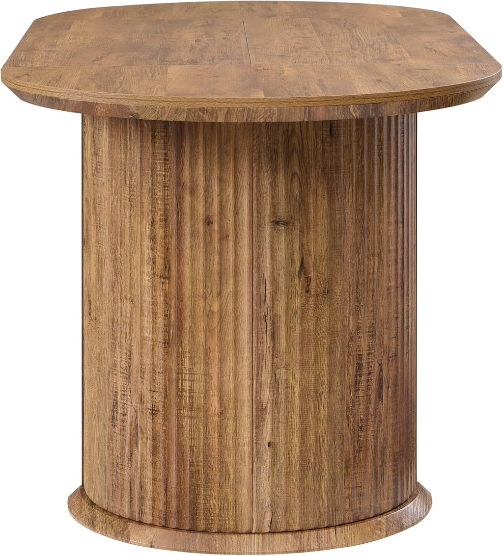 T4TREAM 63' Fluted Oval Dining Table for 4-6, Mid-Century Modern Kitchen Table with Thickened Edge & Semi-Cylindrical Base, Wood Table for Dining Room/Kitchen/Home Office,Gold Rustic Brown(Table Only)