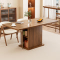 Extendable Kitchen Dining Table for 4-6, 47-65 Inch Rectangle Dining Room Table with 2 Doors, Large Storage, Mid Century Modern Dinner Furniture, Living Room, Space Saving, Square, Fluted, Walnut