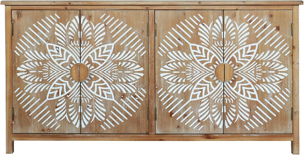 LKTART 60' Sideboard Buffet Cabinet,Vintage Accent Credenza Storage with Carved Doors,Media Console Cabinet for Entryway, Living&Dining Room Organization