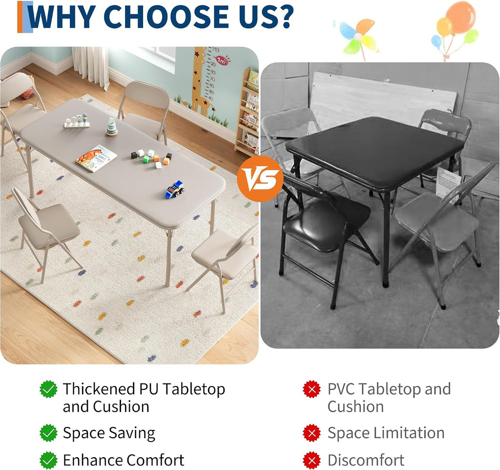 GAOMON 5 Piece Set Folding Table and Chairs Set, Boys and Girls Activity Table and Chairs Set for Dining Room,Daycare,Classrooms