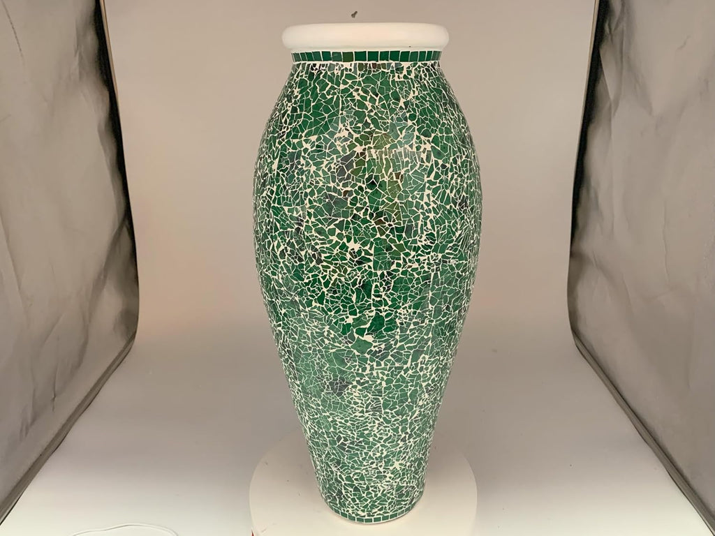 Floor Vase, 24 Inch Mosaic Vase – Tall Cylinder Made of Terracotta with Green Glass Mosaic Pieces – Handcrafted Decorative Home Décor Accent Piece for Bedroom, Living Room, Office