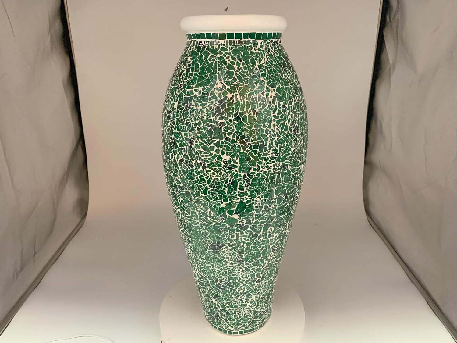 Floor Vase, 24 Inch Mosaic Vase – Tall Cylinder Made of Terracotta with Green Glass Mosaic Pieces – Handcrafted Decorative Home Décor Accent Piece for Bedroom, Living Room, Office