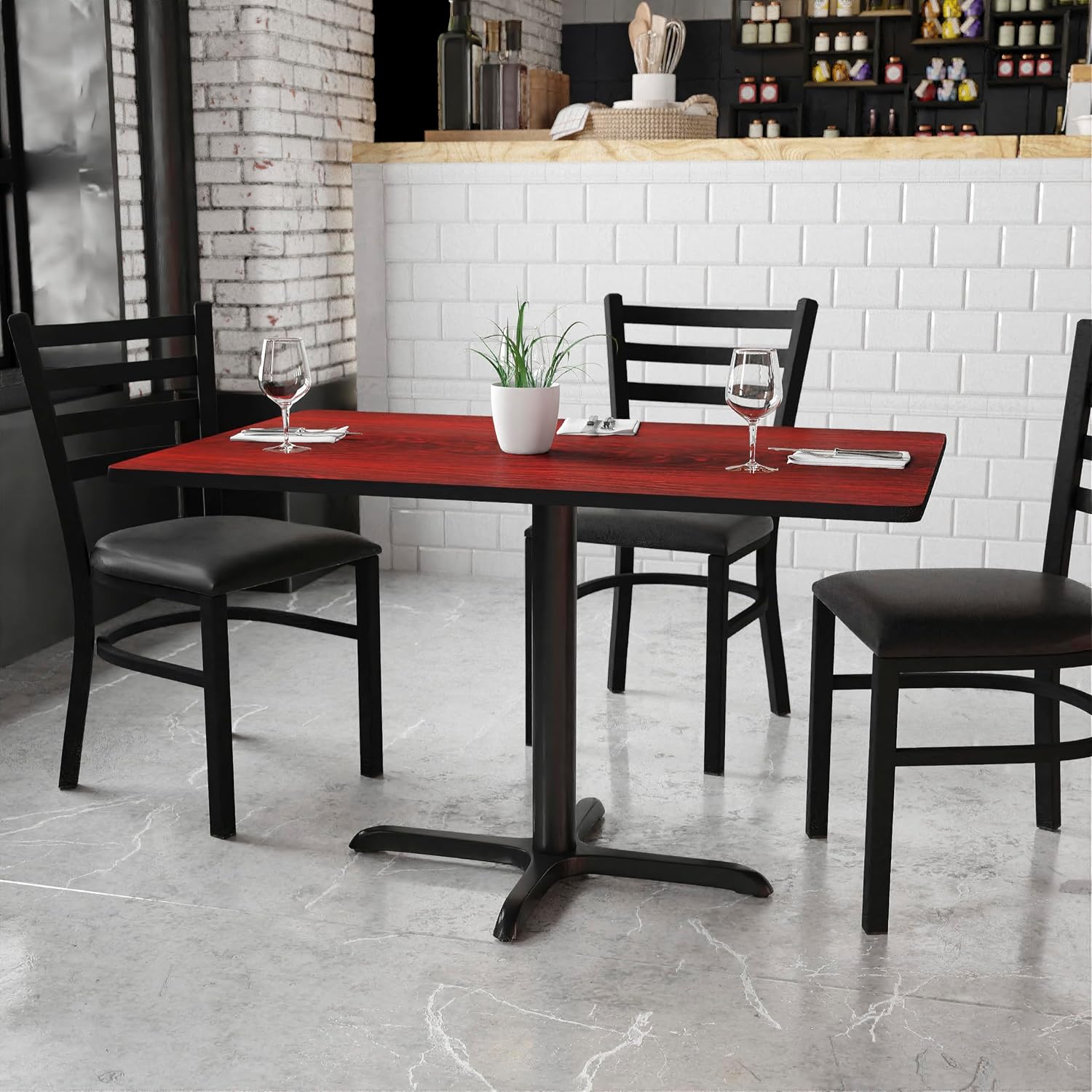 Flash Furniture Graniss 30'' x 48'' Rectangular Mahogany Laminate Table Top with 23.5'' x 29.5'' Table Height Base