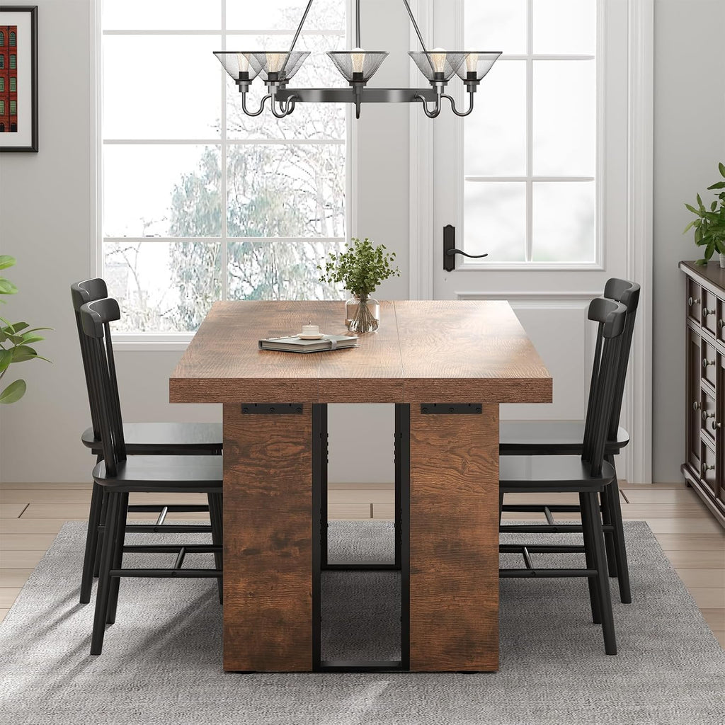 Loomie 70.8 Inch Dining Table, Rustic Farmhouse Kitchen Table for 6-8 People, Large Dinning Room Furniture Rectangle Dinner Table for Living Room, Apartment, Home Office, Rustic