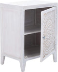 SAFAVIEH Furniture - Thea 1-Door Carved Nightstand - White Washed - Mango Wood - Artisan Global Design - Ideal for Bedroom, 20'W x 14'D x 26'H - Fully Assembled (NST5300C)