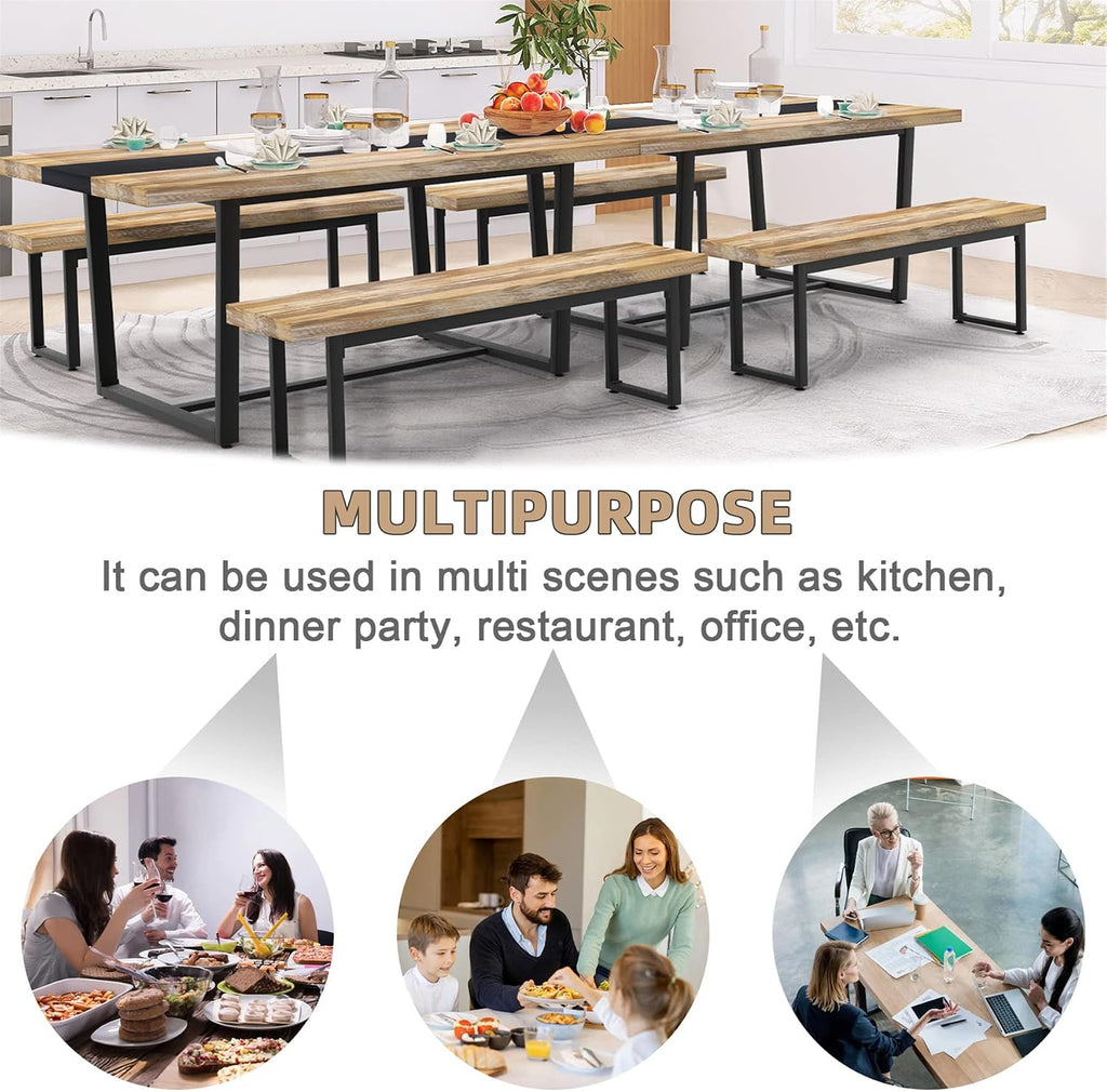 STHOUYN 71' 6ft Large Dinner Table for 6 8 Seat Dining Room Table, Rectangular Farmhouse Modern Kitchen Long Black & Brown Industrial Conference (Brown)