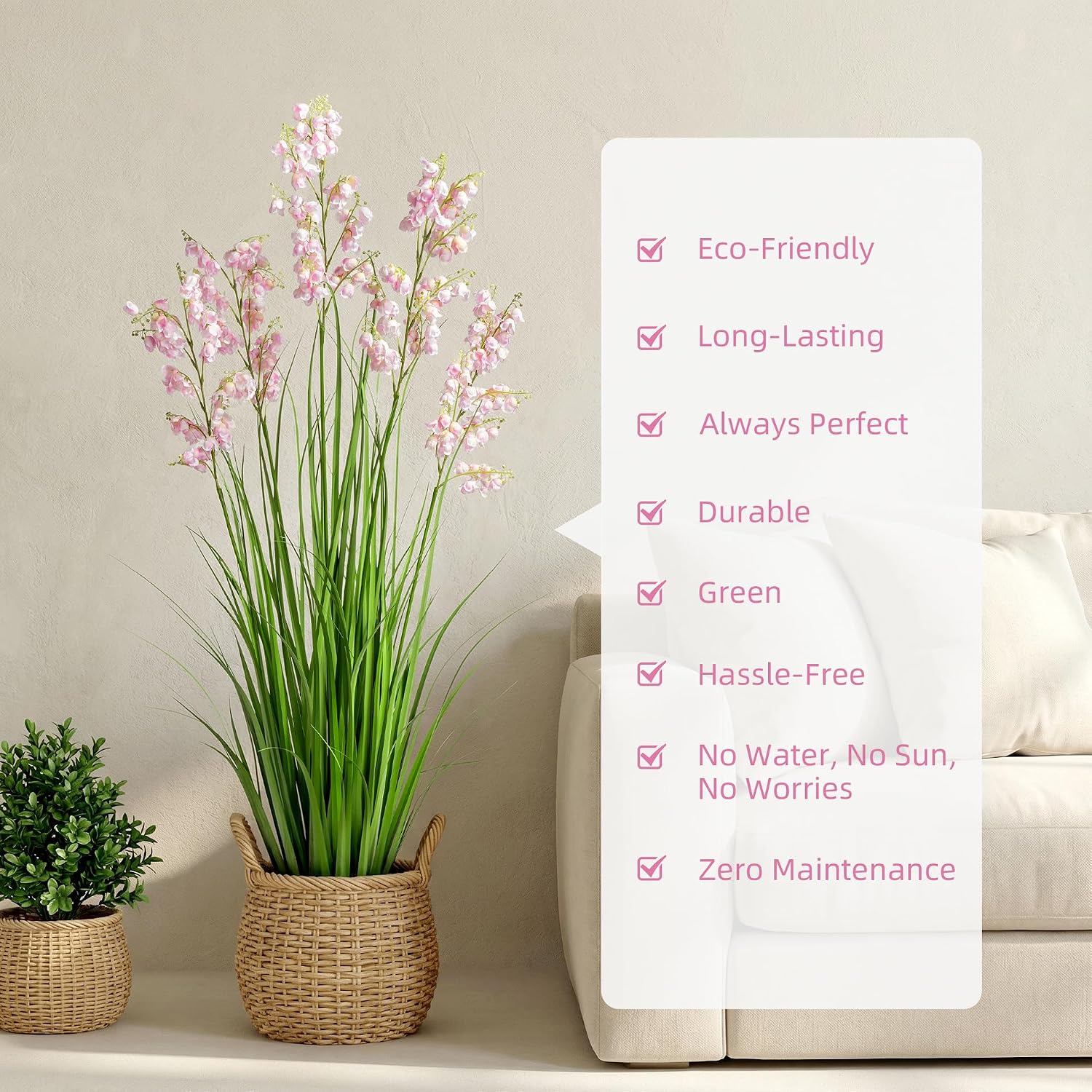 Ttranewsoo Green Onions Home Decor Fake Plants Lily of The Valley Snake Plant Home DéCor Accents Artificial Grass Room Decor Artificial Plants Indoor Artificial Grass 47' 2PCS（Pink）