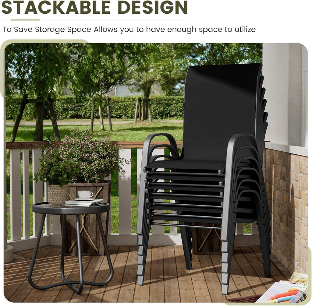 UDPATIO Patio Chairs Set of 6, Stackable Outdoor Dining Chairs with High Back, Breathable Textilene Fabric Outdoor Chair All Weather, 350LBS Capacity for Garden, Backyard (Black)