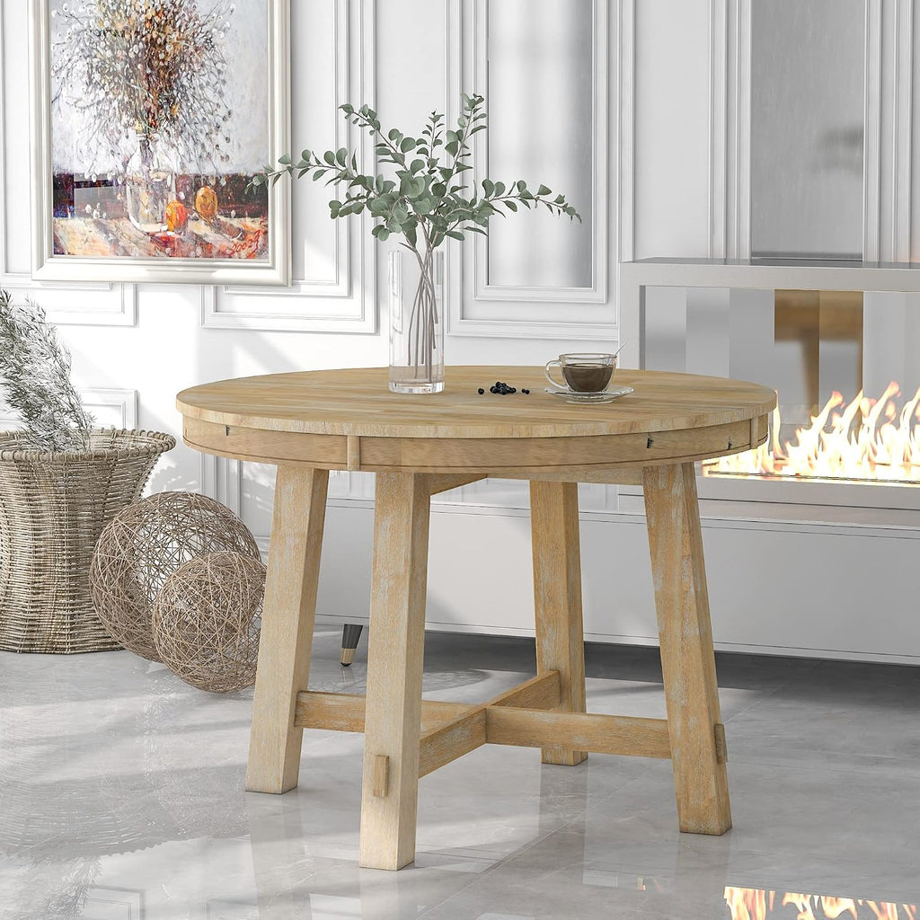 LUMISOL 42'-58' Extendable Round Dining Table for 4-8, Farmhouse Kitchen Table with Removable Leaf, Solid Wood Oval Dinner Tables for Kitchen, Dining Room, Living Room, Natural
