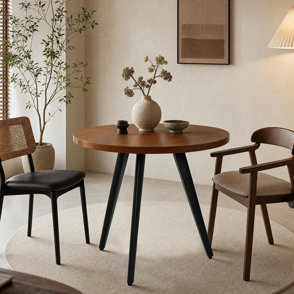 Round Dining Table, Small Dining Table for 2, 31.5' Round Table, Mid-Century Modern Kitchen Table with 1.4' Thickness Wood Grain Tabletop for or Small Space, Dining Room, Kitchen, UG Brown