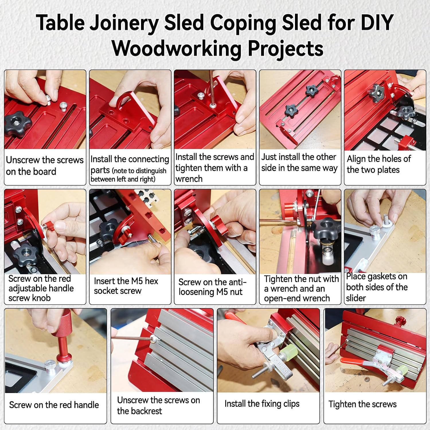 Joinery Sled for Table Saw, Adjustable Aluminum Alloy Table Saw Router Table Joinery Sled Coping Sled with Quick Clamps for DIY Woodworking Projects