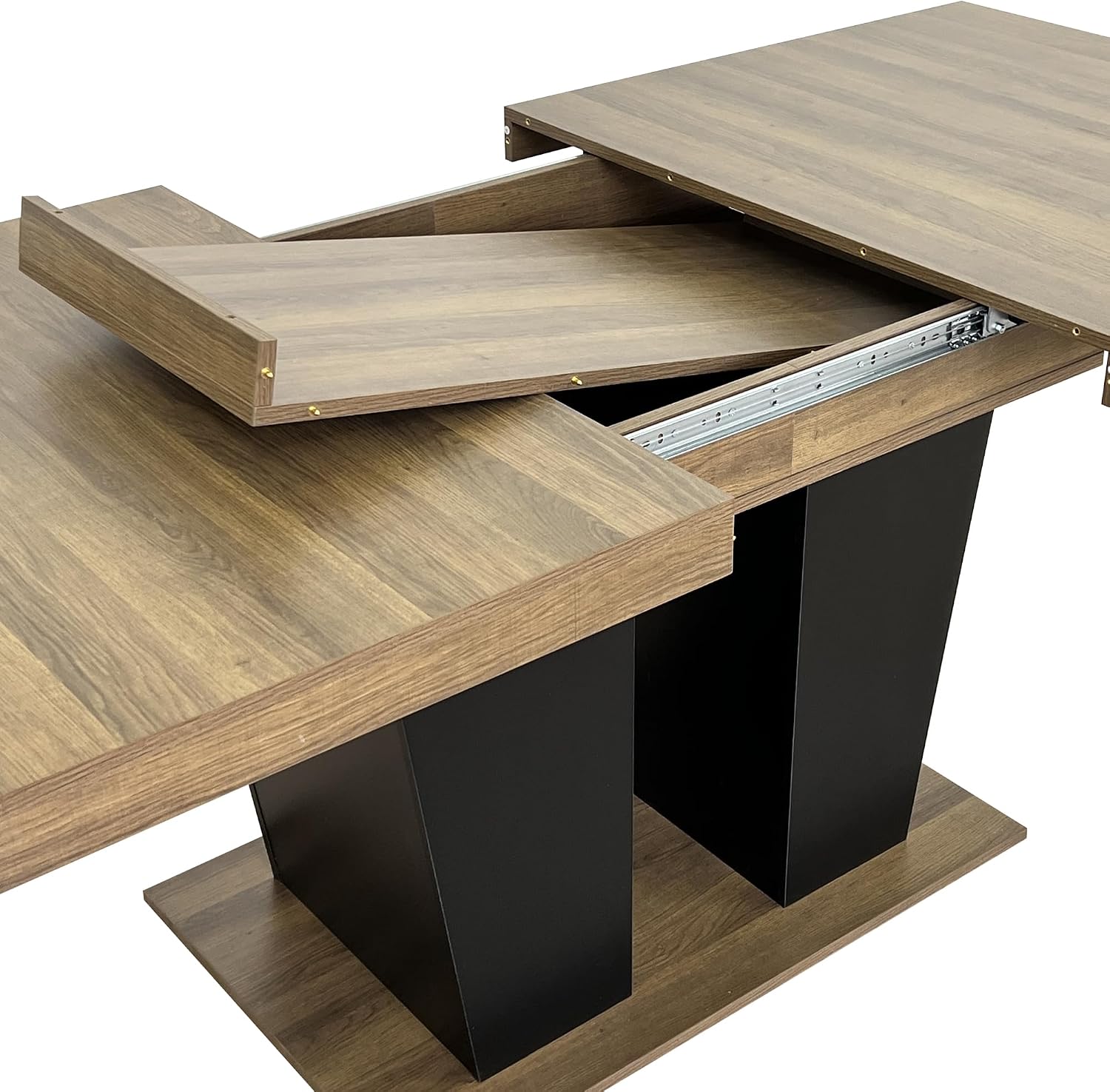 78.74'' Extendable Rectangular Dining Table for 4-8, Modern Mid-Century Wood Expandable Kitchen Dinner Conference Table for Living Room Office, 2 Widen Pedestal Base, Brown