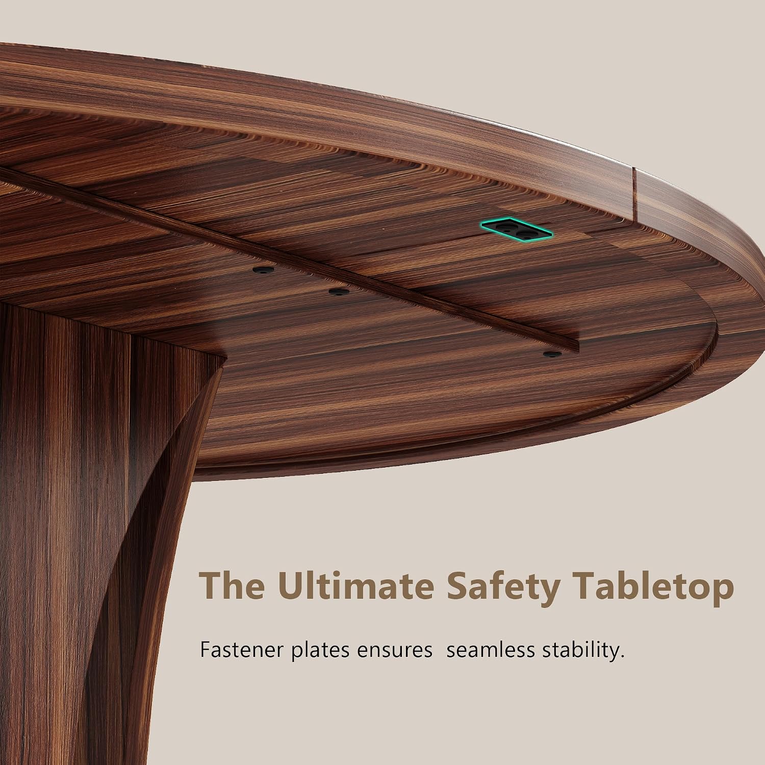 Einhomn Round Dining Table for 4-6, Kitchen Table with Sturdy Double Arc & Rounded Base & Backboard Clasp Desktop, Mid-Century Modern Circle Dinner Table for Dining Living Room, Space Saving, Walnut