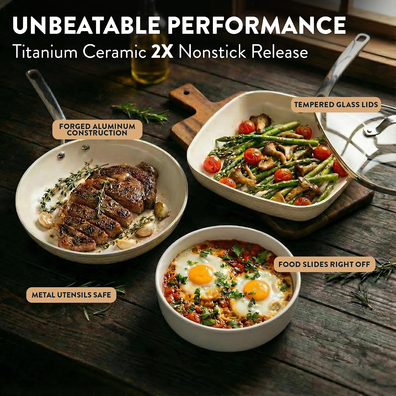 Gotham Steel Hammered 15 Pc Ceramic Cookware Set Nonstick, Pots and Pans Set Non Stick with Induction Cookware, Cooking Utensils & Steamer, Non Toxic PFOA PFOS Free, Oven & Dishwasher Safe