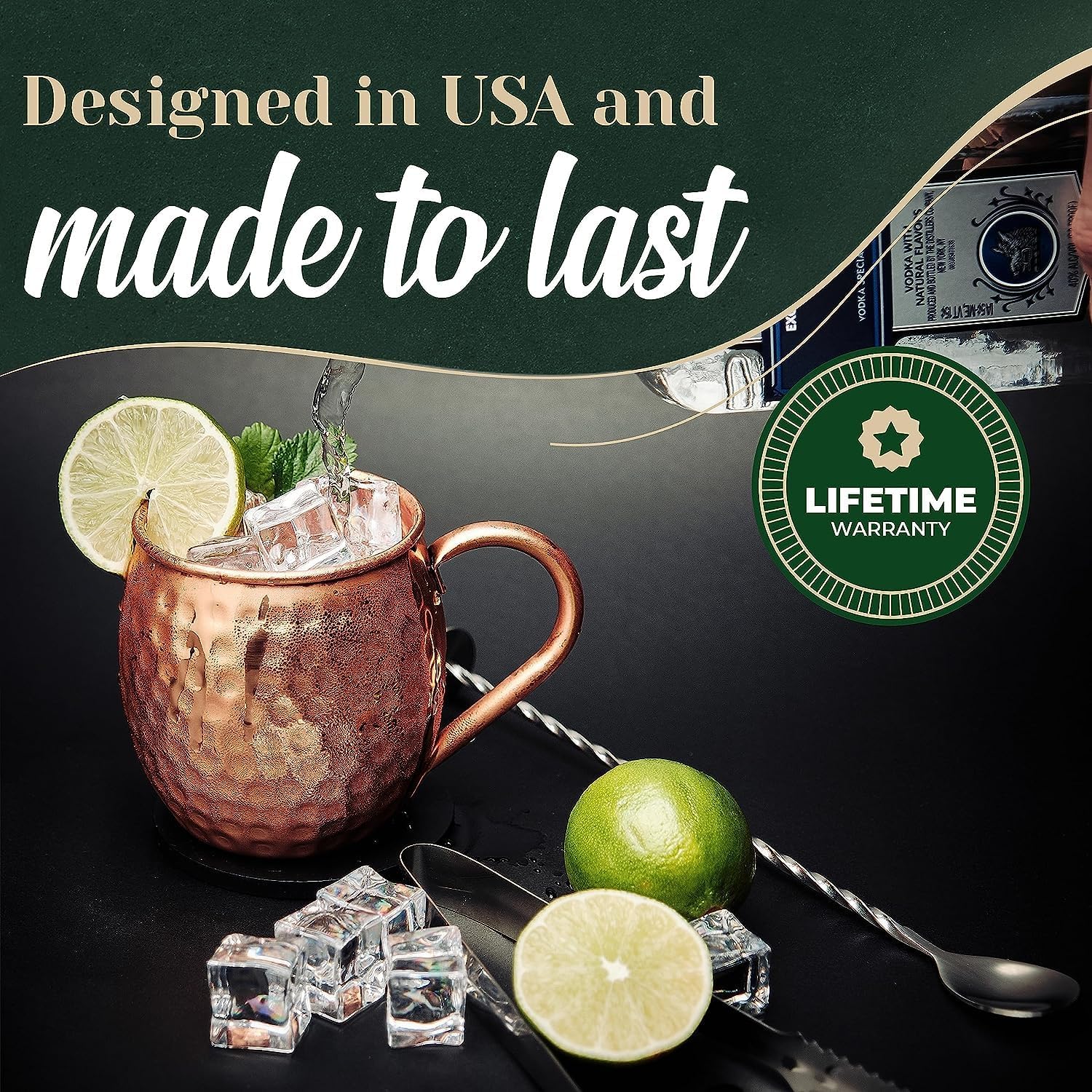Kitchen Science Moscow Mule Copper Mugs Set of 12, 16 oz Pure Copper Cups, Hammered Finish with Food-Grade Lacquer, Smooth Rounded Lip, Ergonomic Rivet-Free Handle, Solid Grip for Cocktails