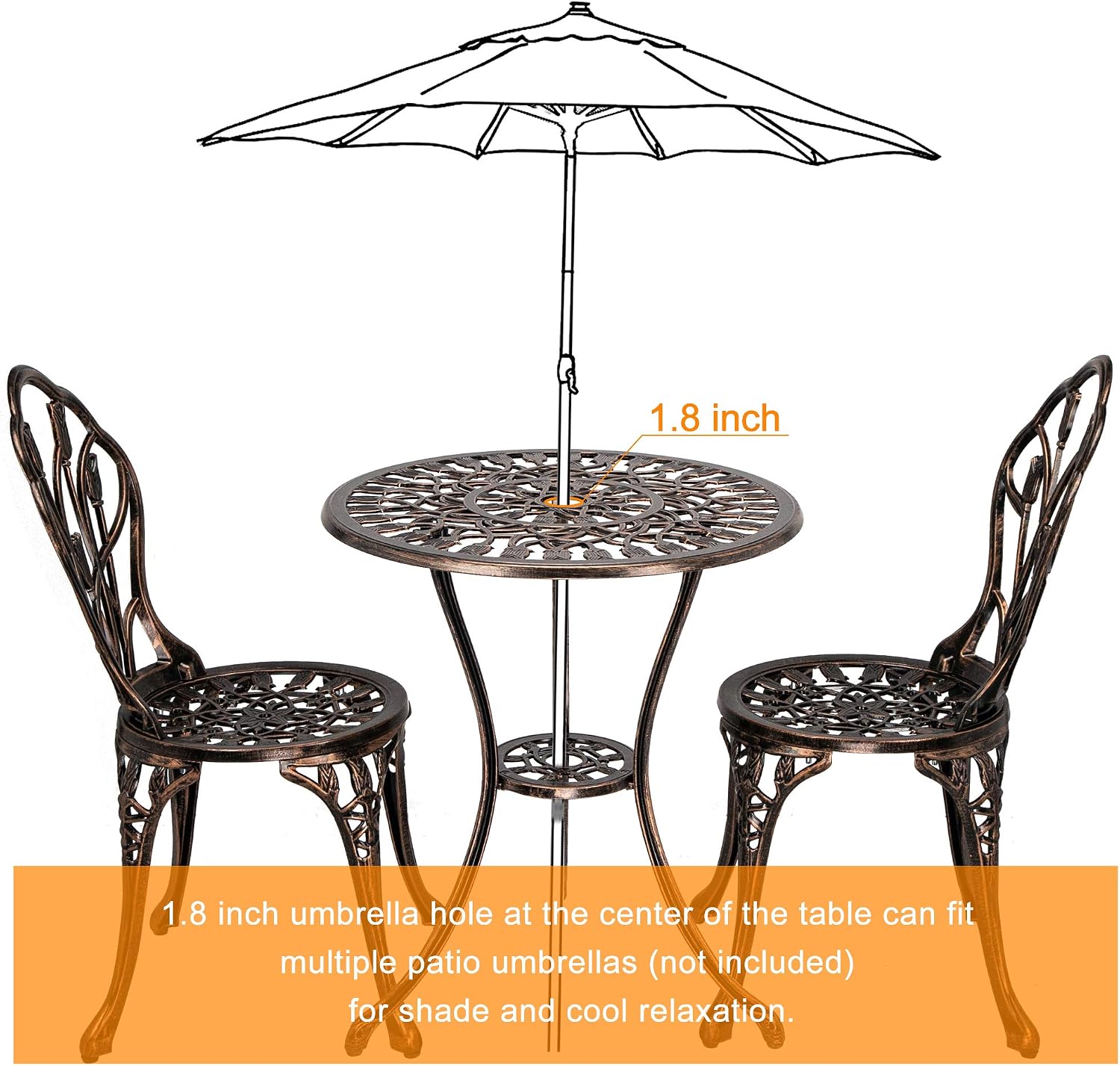 HOMEFUN Bistro Table and Chairs Set of 2 Outdoor 3 Piece Patio Set Tulip Pattern Cast Aluminum Bistro for Garden Balcony, Durable Rust All-Weather Resistance (Bronze)