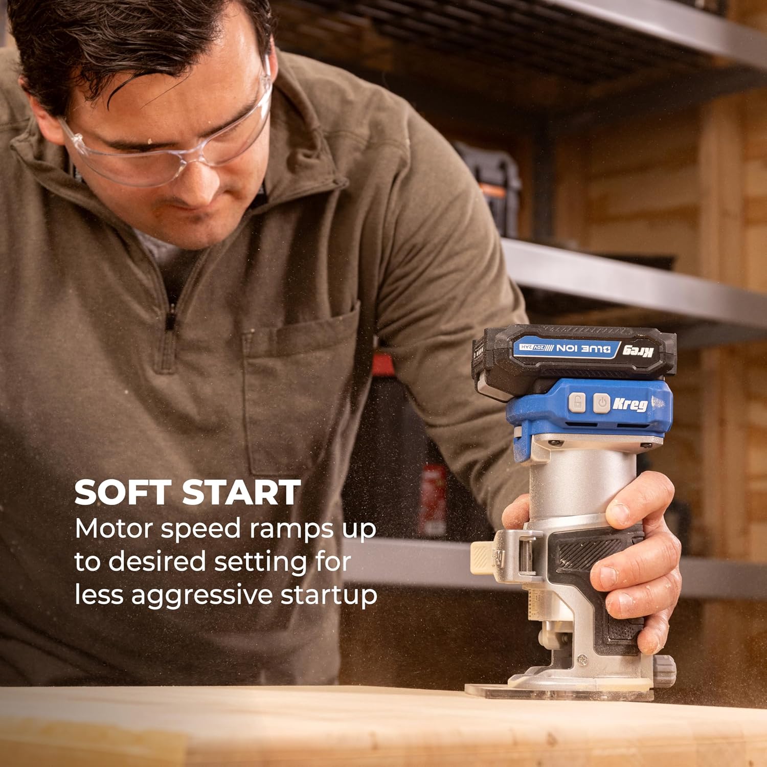 Kreg 20V Ionic Drive 1/4 Inch Trim Router - Cordless 20V for Woodworking - Micro-Adjustment Trim Tool - Dual LED Lights - Precise Electric Handheld Router - Bare Tool - KPTRT025A