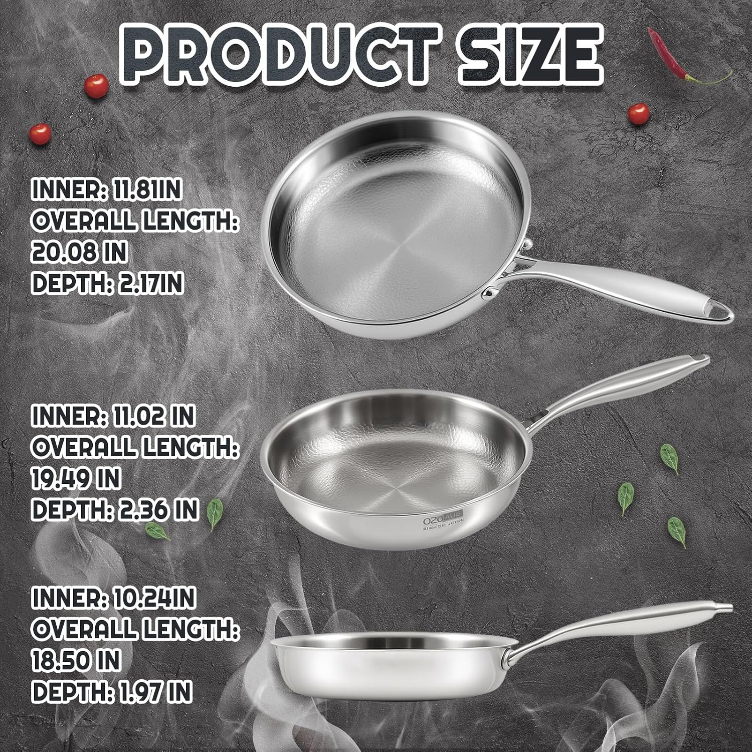 LemonRoad 3 Pcs 10.23', 11.02', 11.81' Titanium Pan Set for Cooking, Hammered Pan with Lid for Cooking Durable Scratch Resistant, Safe for Oven Induction