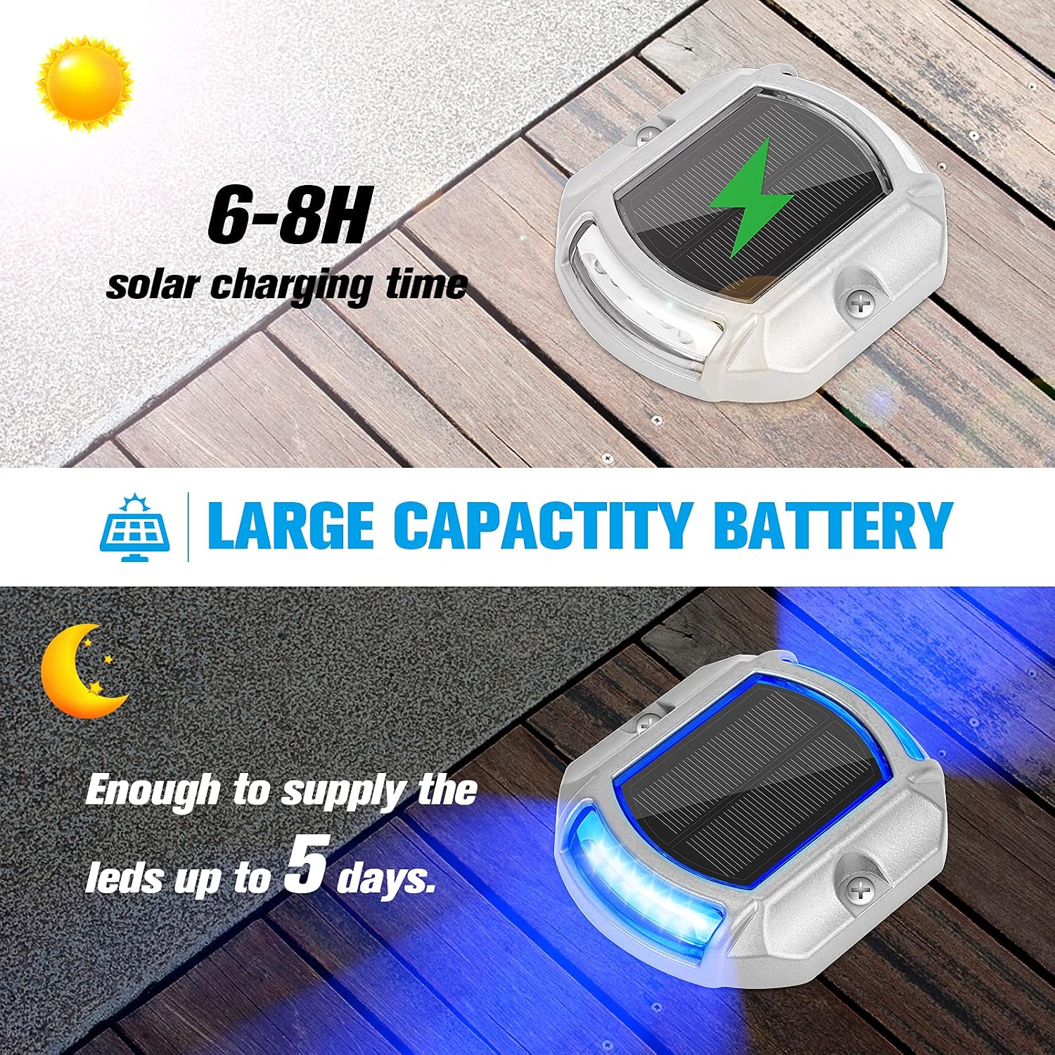 VOLISUN 24 Pack Solar Path Lights, Modern Outdoor Deck Lights, 2 Colors in 1, Waterproof, Solar Powered, Blue, Silver, Outdoor, Driveway, Dock, Stairway, Deck