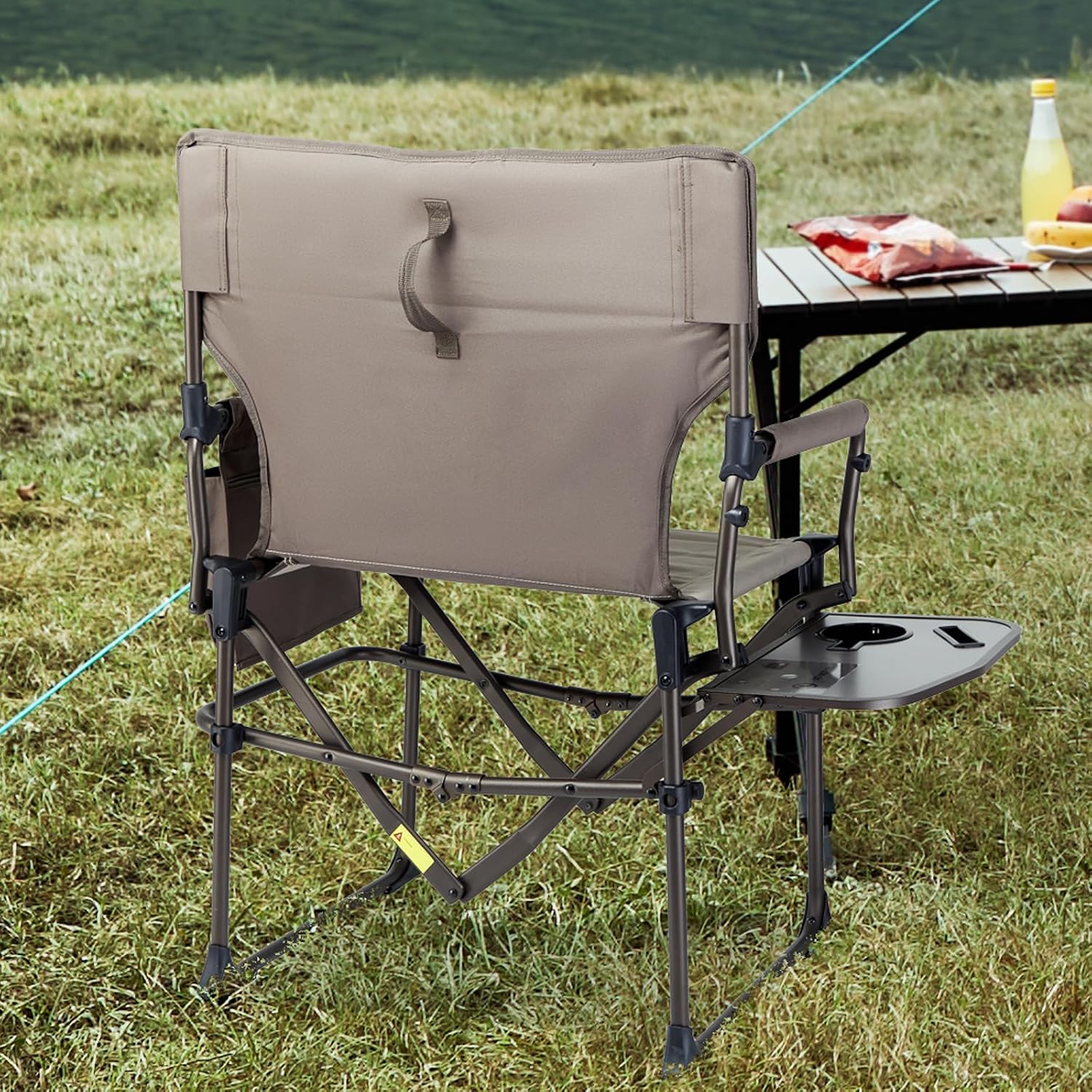 TIMBER RIDGE Aluminum Camping Directors Chair with Side Table Pocket, Portable Folding Chair, Heavy Duty Lawn Chair for Fishing Trip Picnic Concert Outdoor 400lbs, Tan 2 Pack