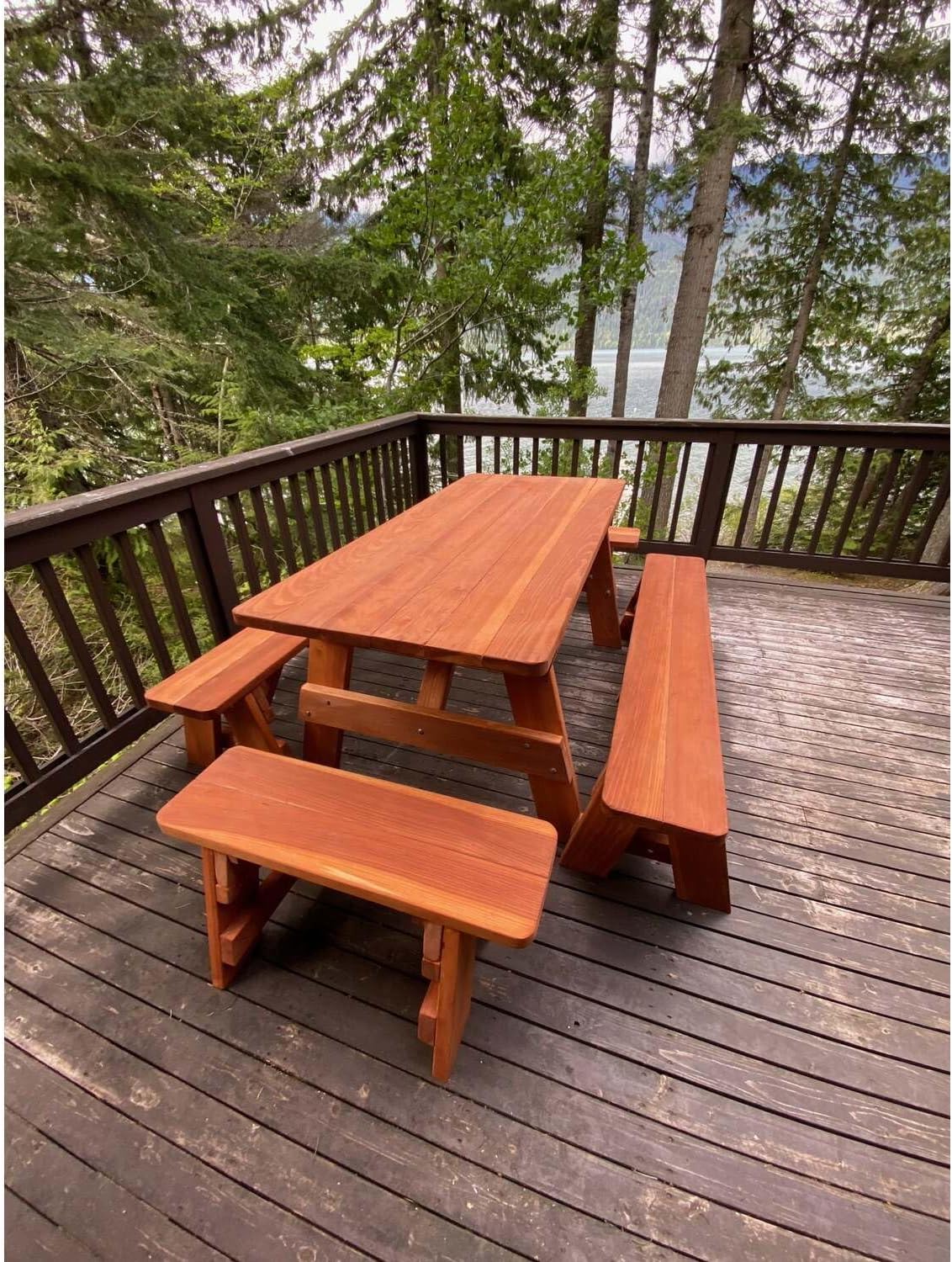 Best Redwood Picnic Table - Farmhouse Style Outdoor Dining Solid Wood Bench & Premium Sealant 6ft
