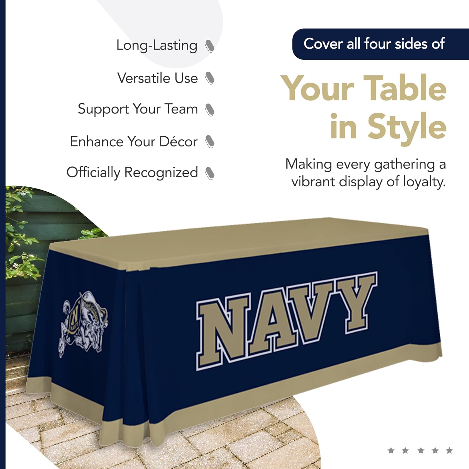Victory Corps Navy Midshipmen College Sports Printed Table Throw - NCAA Licensed - Polyester - School Tablecloth (6' Draped) (Gold, Navy Blue)