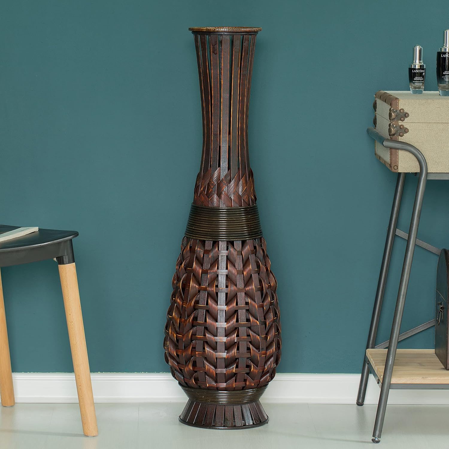 Antique Trumpet Style Brown Bamboo Floor Vase - 36-inch-Tall Decorative Vase for Entryway or Living Room - Vintage-Inspired Home Decor Accent - Elegant Tall Vase for Rustic Interiors
