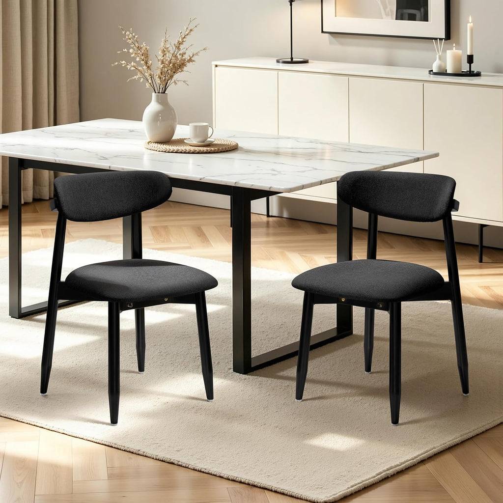 CHUN YI Dining Chairs Set of 4, Upholstered Solid Wood Dining Room Chairs, Mid Century Modern Fabric Kitchen Chairs with Ergonomic Curved Back, Black (Only Chairs)