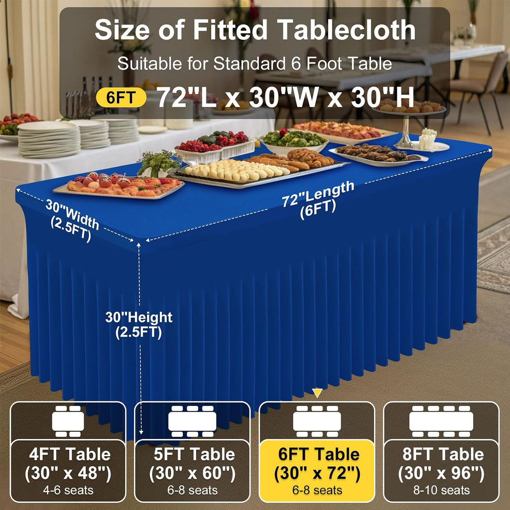 Smiry Spandex Tablecloth 6 Pack, Elastic Fitted Stretch Tablecloth for 6FT Rectangle Tables, Waterproof Washable Table Cover Skirt for Wedding, Banquet & Parties (Blue, 72Lx30Wx30H Inch)