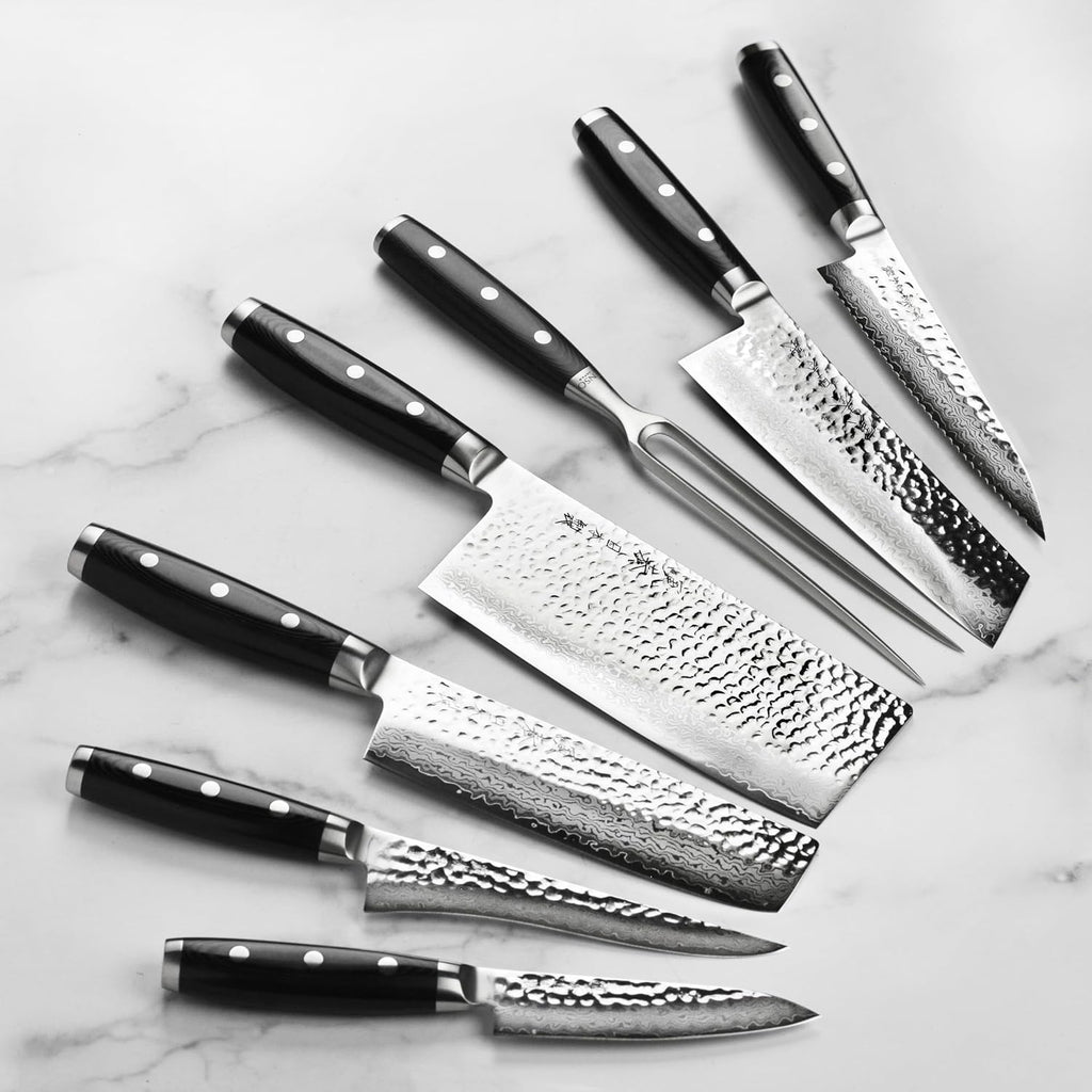 Enso Knife Set - Made in Japan - HD Series - VG10 Hammered Damascus Japanese Stainless Steel with Gray Ash Knife Block - 25 Piece