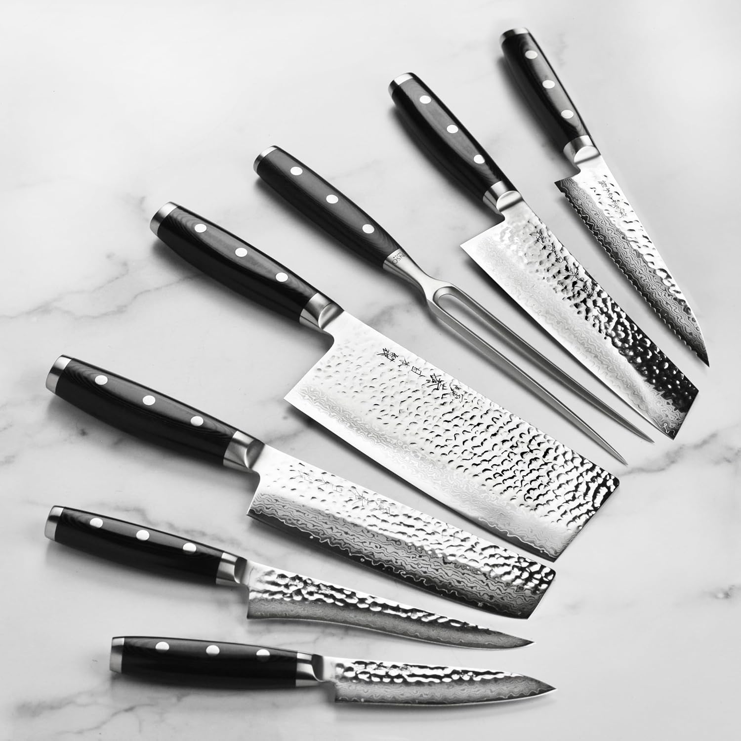 Enso Knife Set - Made in Japan - HD Series - VG10 Hammered Damascus Japanese Stainless Steel with Gray Ash Knife Block - 25 Piece