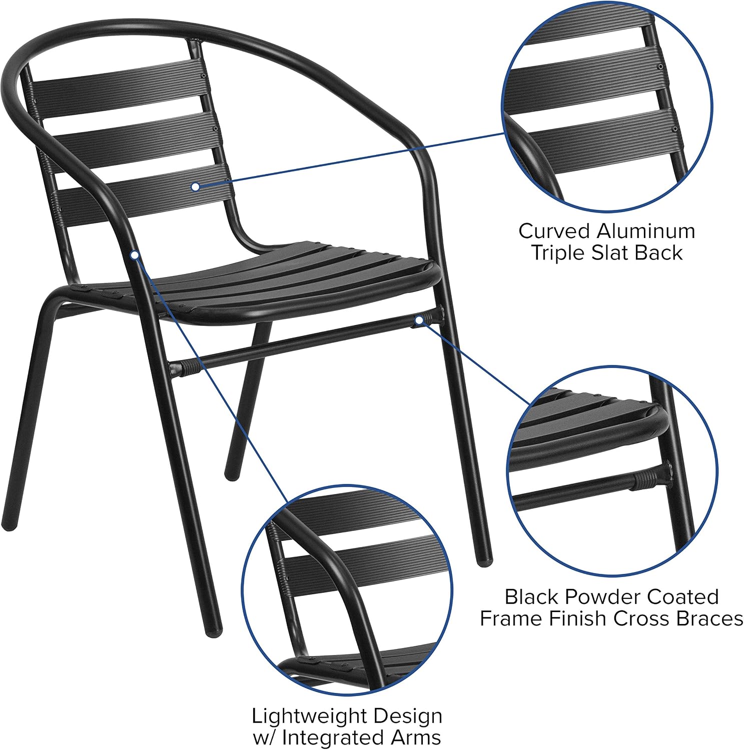 Flash Furniture TLH-ALUM-28SQ-017BK4-GG Lila 27.5'' Square Aluminum Indoor-Outdoor Table Set with 4 Slat Back Chairs, Black
